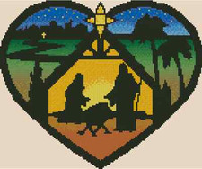 Heart Shaped Nativity Stained Glass Counted Cross Stitch Chart #27-107 
