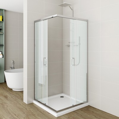 Duschkabine Schiebetür Eckeinstieg Duschabtrennung ESG 5mm Glas Dusche 185cm