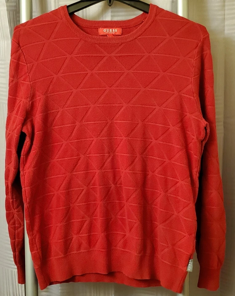 Guess - Crewneck Sweater -Knit Diamond Pattern- Dark Red - Large - Image 2 of 4