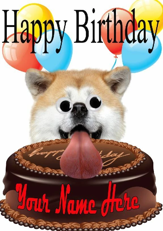 Akita cake REAL Googly Eyes A5 Birthday Day Greeting Card Codewa1