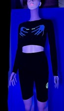 halloween costume adult skeleton long sleeve top cyclingshorts glow in the dark 