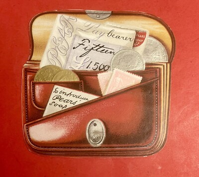 SELTENES VINTAGE CHROMOSOM MIT AUSGESCHNITTEN - BIRNEN SEIFE GELDBÖRSE -WERBUNG LESEZEICHEN-