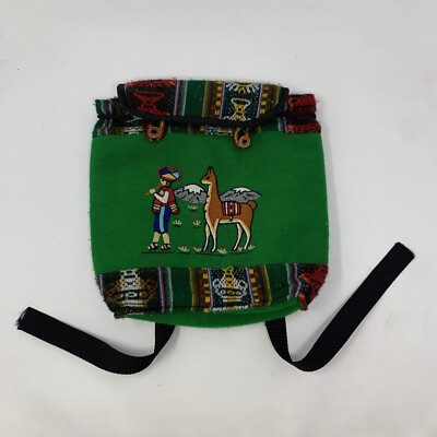 Mini Backpack Purse Green Llama Alpaca Acrylic BoHo Made in  display picture 3