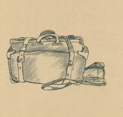 Vintage Ink Original Drawing Suitcase, Bag, Luggage, Object, Still