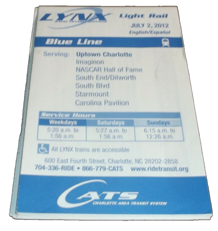 JULY 2012 CHARLOTTE LYNX BLUE LINE LIGHT RAIL TIMETABLE EBay july-2012-charlotte-lynx-blue-line-light-rail-timetable-ebay