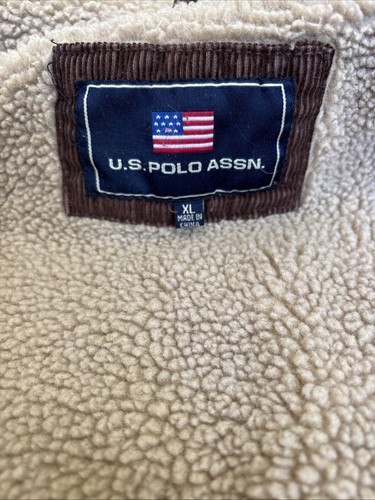 VTG U.S Polo Assn Brown Corduroy Trucker Jacket Sherpa Lined XL Read - Picture 18 of 19