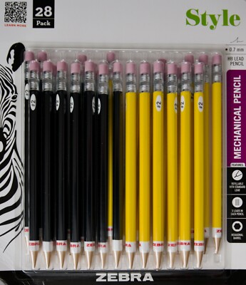 Zebra Style Mechanical Pencil #2 HB Lead 0.7mm, 28 Pack