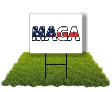Eco TRUMP MAGA FLAG Double Sided 12x16 in Yard Road Sign w/Stand