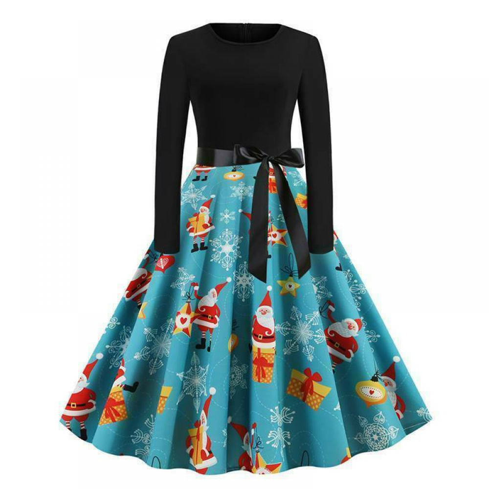 rockabilly christmas dress Lady 50s 60s Retro Santa Claus Print Evening Party Machine Washable In Low Size:2 12/14 rockabilly christmas Women's little black dress Brown Casual Dress Shoes