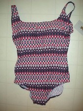 GOTTEX "Blue" Red White  Blue 1 Piece Square Neck Tank Swimsuit Sz 12 NWT