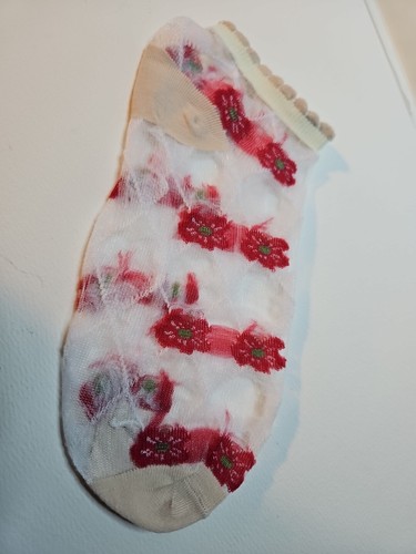 5 Pair Floral Crystal Mesh Socks Cute Lettuce Trim Ankle Socks Red Bears Hearts - Picture 6 of 6