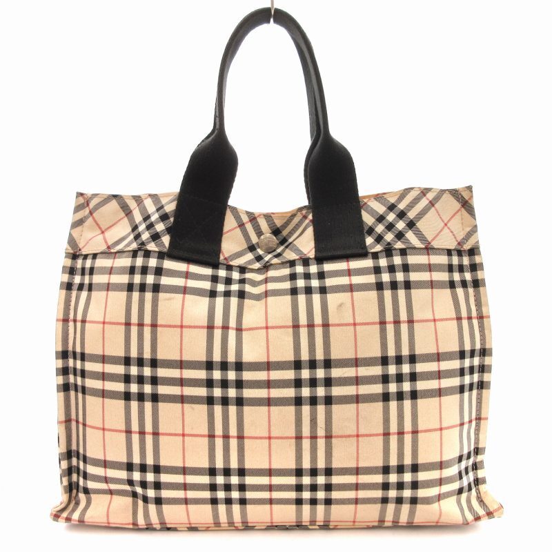 Burberry's BLUE LABEL Tote bag, handbag, nylon, Nova check, logo button, beige
