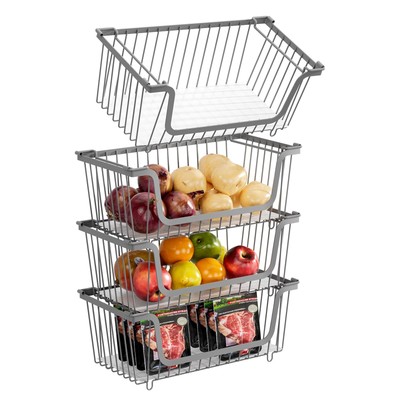 4 Pcs Stackable Wire Baskets for Pantry Storage | Fruit & Vegetable