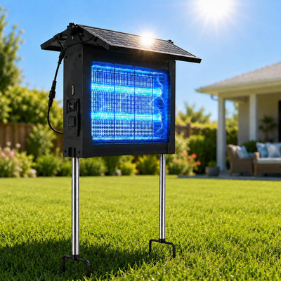 Solar Bug Zapper Outdoor, 4500V Outdoor Mosquito Zapper with Detachable Fold-Dow