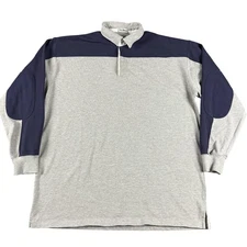 VTG USA L.L.Bean Shirt Mens XL Tall Gray Navy Rugby Long Sleeve Elbow Patch