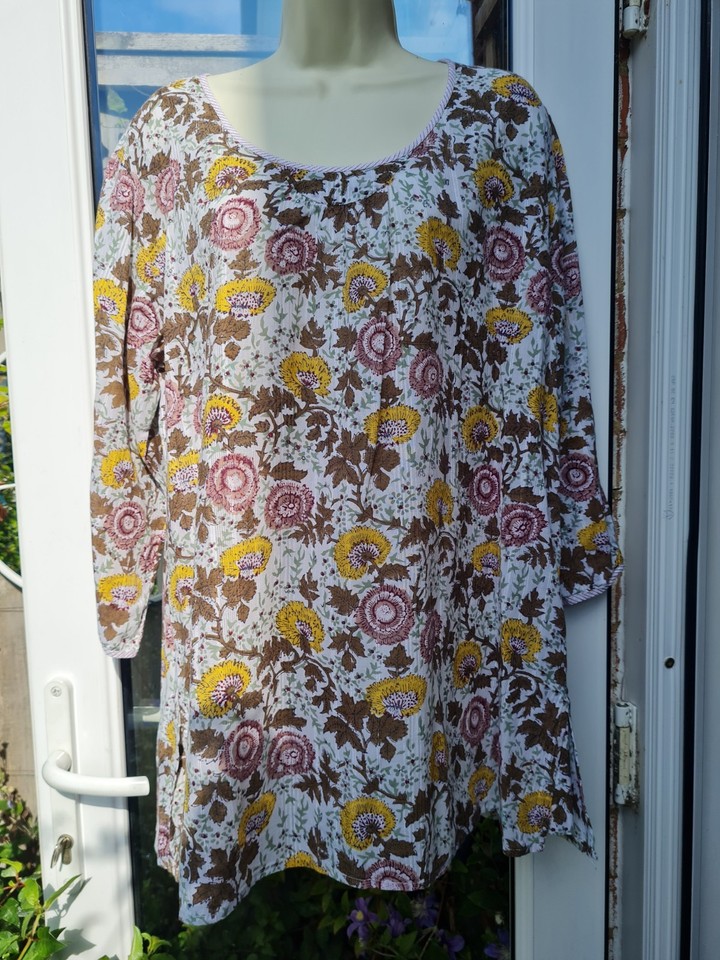 ANOKHI COTTON TUNIC TOP XXL Indian Floral Boho Print | eBay UK