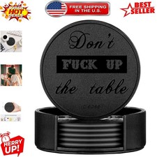 Elegant 6 Pcs Round Coasters in Black Faux Leather - Perfect Housewarming Gift