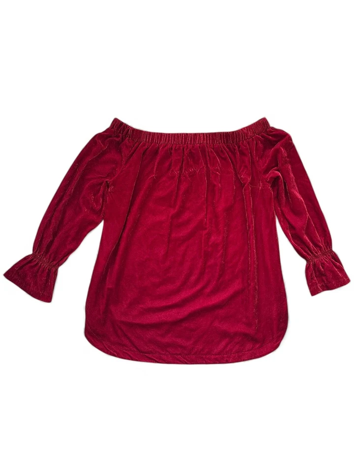 Camisa Gibson Latimer Mujer Mediana Roja Terciopelo Fuera del Hombro Manga Campana Blusa Foto 3 de 4