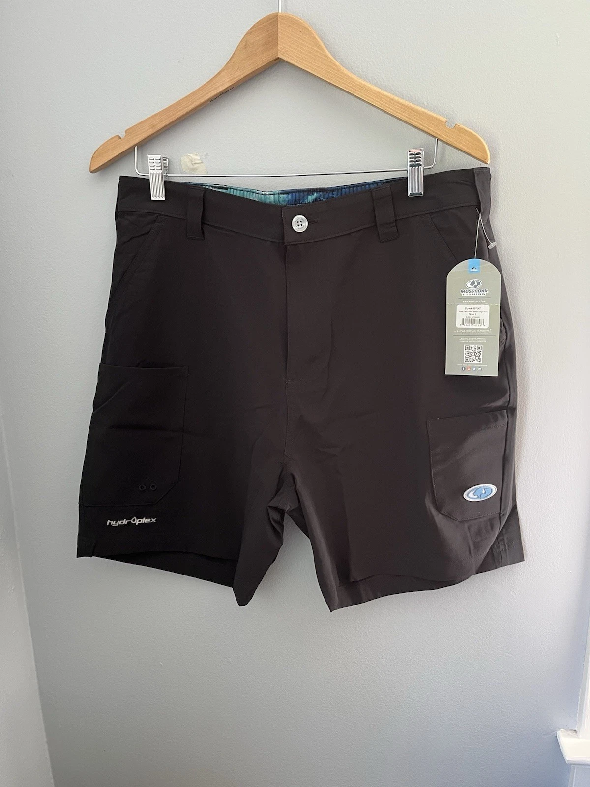 Mossy Oak Men's Fishing Stretch Cargo Shorts Size L Black Pockets Elastic Waist