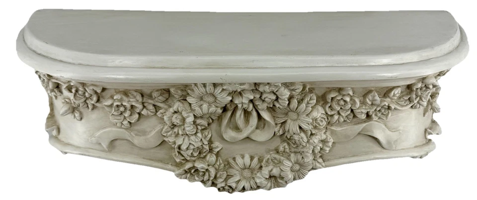 Vintage Style Floral Scroll Wall Shelf Shabby Chic Heavy Cast Resin 23” Wide - Image 2 of 4
