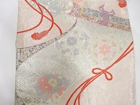 7493490: JAPANESE KIMONO JAPANESE FUKURO OBI / WOVEN FLOWER ROUNDEL