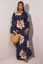 Elegant Women Muslim Print Long Robe Maxi Dress Abaya Dubai Kaftan Evening Gown