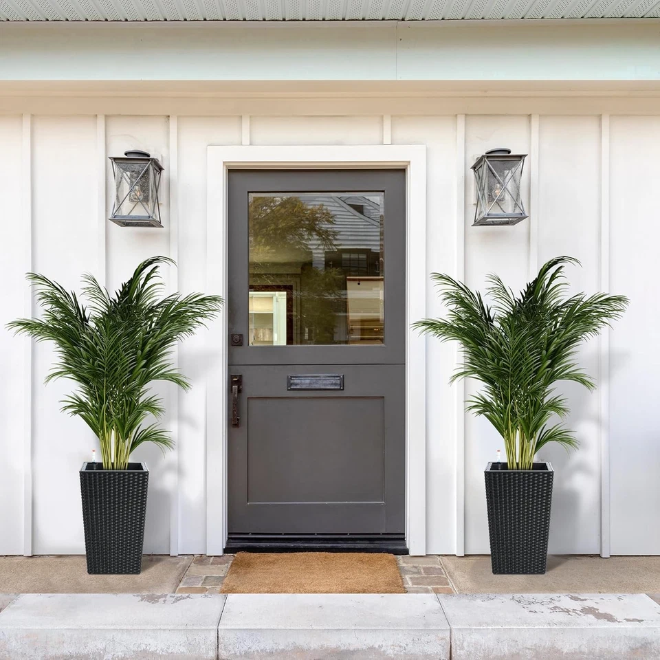 16in Black Rattan Self-Watering Planter Pot with Water Indicator, Indoor Use - Image 2 of 4