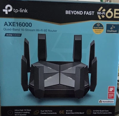 TP-Link AXE16000 Quad-Band WiFi 6E Wi-Fi Gaming, Black.... 16 Stream, Router - Image 1 of 4
