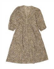 VINTAGE Womens 3/4 Sleeve Maxi Dress EU 38 Medium Beige Floral Cotton BC13