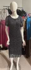 Pisarro Nights Sparkly Heavily Beaded Gray Cocktail Dress Sz 6