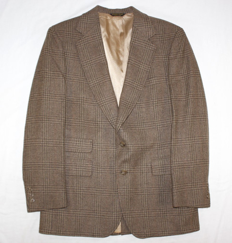 Richman Bros Strathmore Blazer Men's 40 Wool Tweed Sport Coat Jacket Plaid Brown