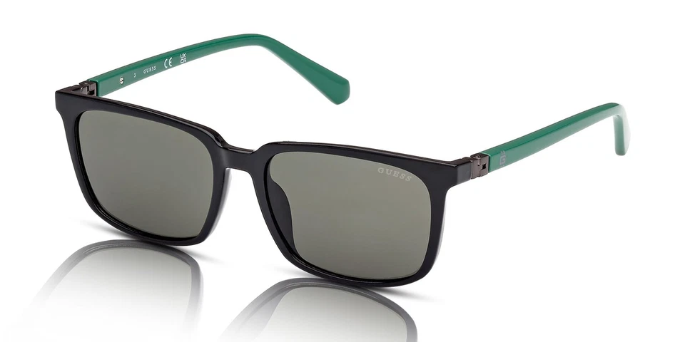 Guess Lunettes De Soleil Garçon 05N Noir Brillant/Vert Rectangulaires - Photo 1/1