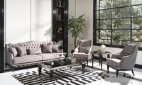 Sofagarnitur Sofa 3 Sessel Stoffsofa Grau 3Tlg Dreisitzer Polstersofa