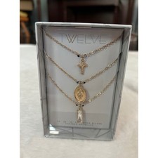 Gold Plated Layered Necklace Set Cross Oval Rectangle Pendant