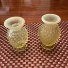FENTON TOPAZ OPALESCENT HOBNAIL PAIR OF MINIATURE VASES