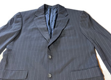 BURBERRY London 40R BLAZER JACKET BLACK w/pinstripe 100 WOOL Kensington 2 Bttn.