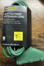 Pro Essentials 15 ft outdoor extension cord 3 grounded outlets