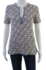 Tory Burch Women Tunic Blue Striped Cotton Silk Petite Size S