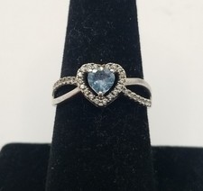 925 Sterling Silver Heart Shaped Blue Gemstone Ring - Size 8.25 4949