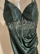 Windsor Green Satin Lace Mini Dress Strappy Sleeves Corset S