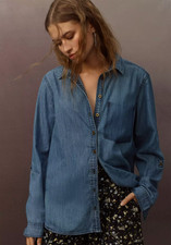 110 ANTHROPOLOGIE PILCRO Button Down Blue Denim Utility Shirt Top XL NWOT