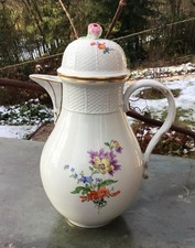 Meissen Large Coffee Pot Floral Painting Gold h 26cm