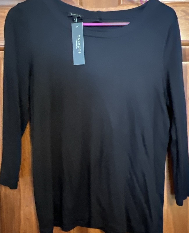 Talbots Solid Black Shirt Women Size Small Stretch Casual