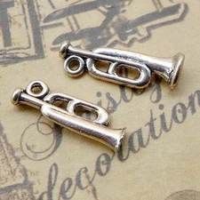 25/60PCS 3D Bugle Charm Pendant, Trumpet Musical Instrument 7X21mm JHS728-0183