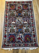 Splendido tappeto da giardino Bakhtiari fatto a mano con animali, uccellini, fiori 3’5x4’10