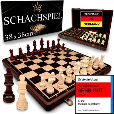 APEQi  PREMIUM Schach - Schachspiel Holz HOCHWERTIG - 38x38cm Schachbrett massiv