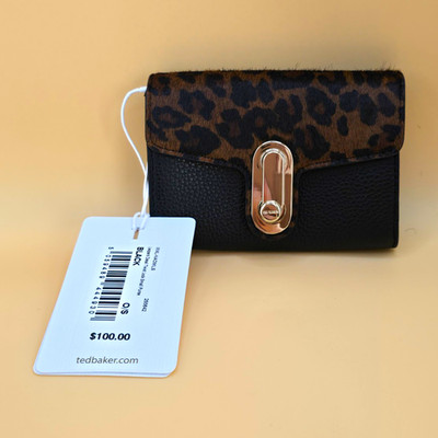 Ted Baker Women s Black/Brown Animal Print Wallet Flap Zip Pocket Gold Tone