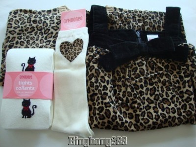 Gymboree GLAMOUR KITTY Leopard Print Cardigan Sweater Dress Tights Socks Size 4