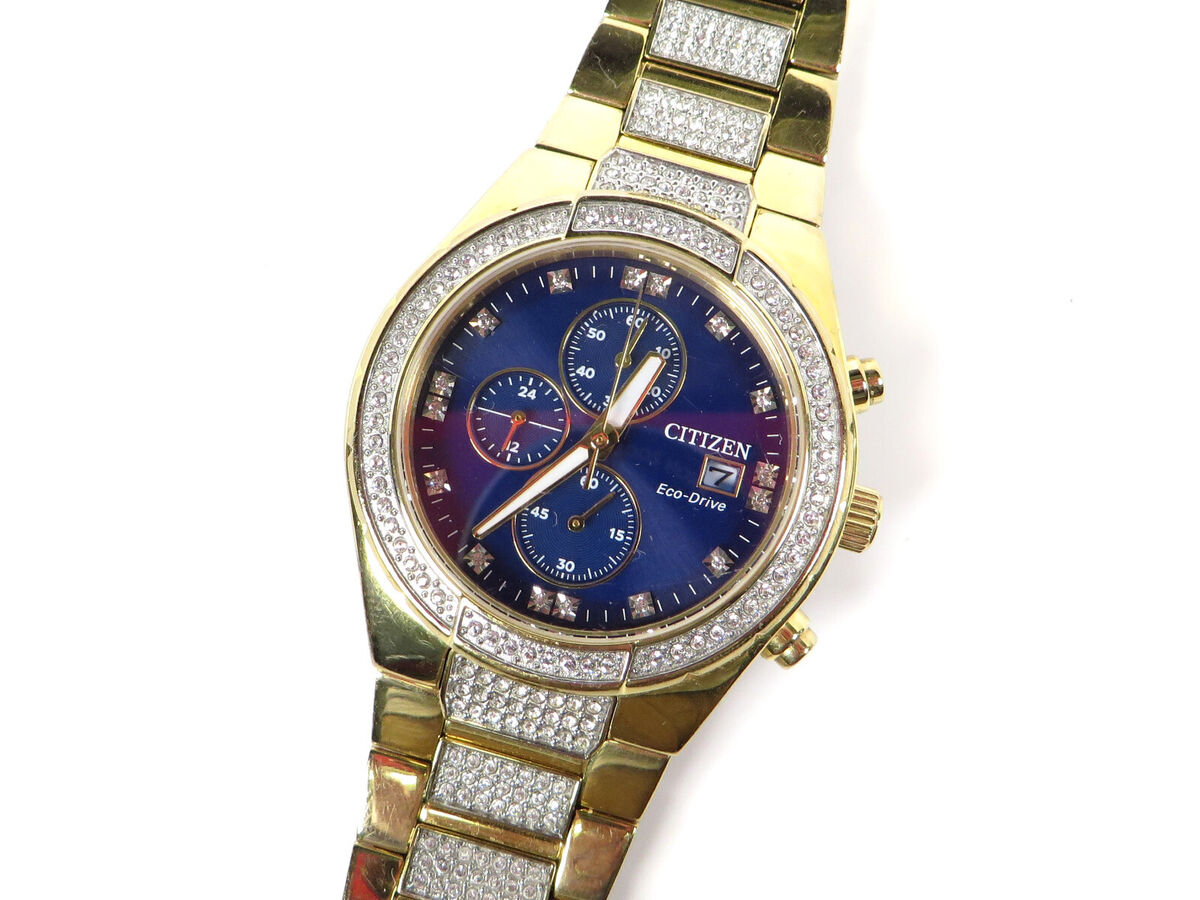 Citizen Eco-Drive Gold Crystal Chronograph Blue Dial Men's Citizen Eco-Drive Gold Crystal Chronograph Blue Dial Men's