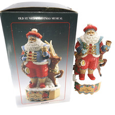 Vintage 10.5" Christmas Ceramic Musical Ole Saint Nick Santa w/the Box WORKS